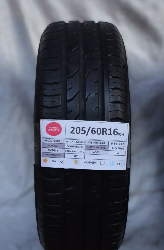 Continental 205/60R16 92H PremiumContact2 2.El Takım Yaz Lastiği 6-5mm 2018