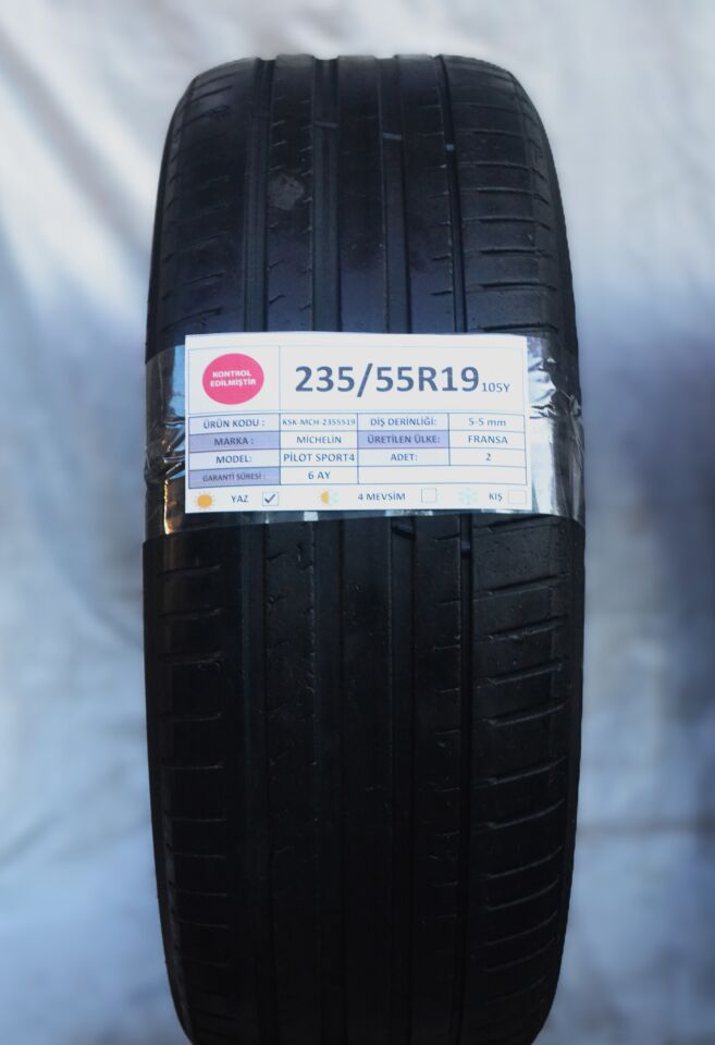 Michelin 235/55R19 105Y Pilot Sport4 2.El Çift Yaz Lastiği 5mm 2020