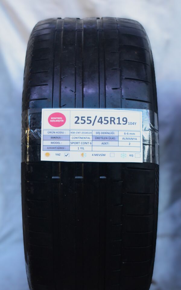 Continental 255/45R19 104Y SportContact6 2.El Çift Yaz Lastiği 2023 6mm