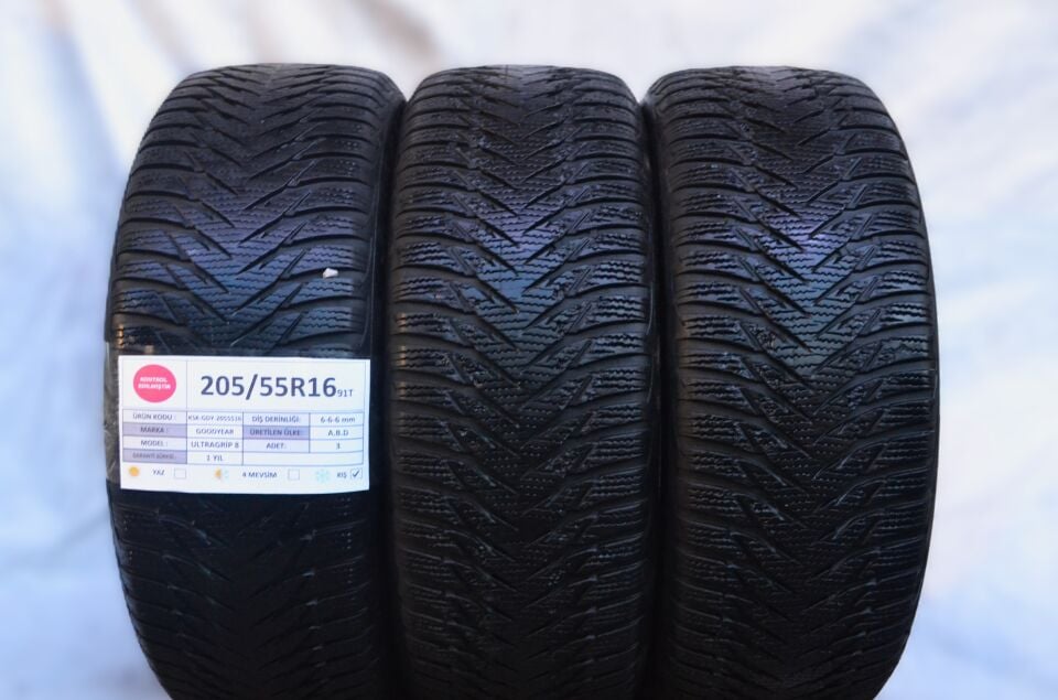Goodyear 205/55R16 91T UltraGrip 8 2.El 3Adet Kış Lastiği 2021 6mm