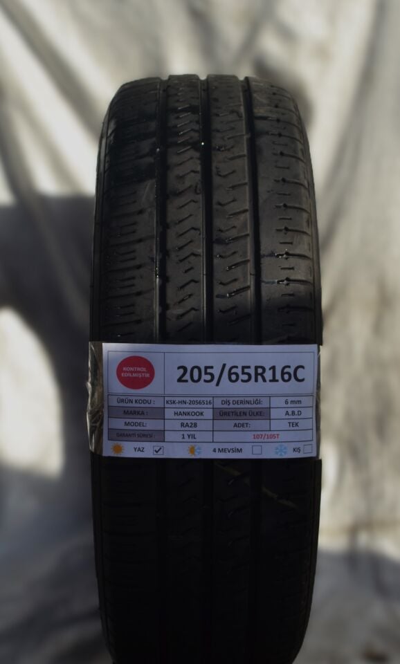 Hankook 205/65R16C 107/105T RA28 İkinci El Tek Çıkma Yaz Lastiği 2019