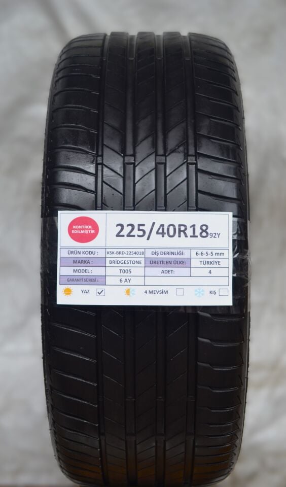 Bridgestone 225/40R18 92Y T005 2.El Takım Yaz Lastiği 2023