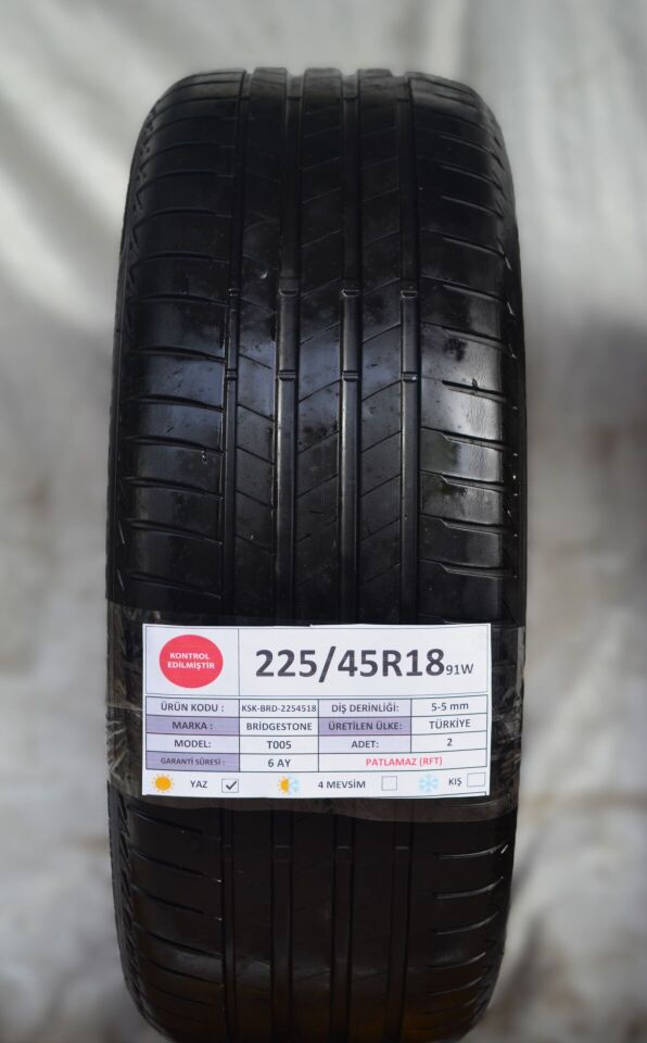 Bridgestone 225/45 R18 T 005 91W RFT Yaz 2. El Lastik Çift