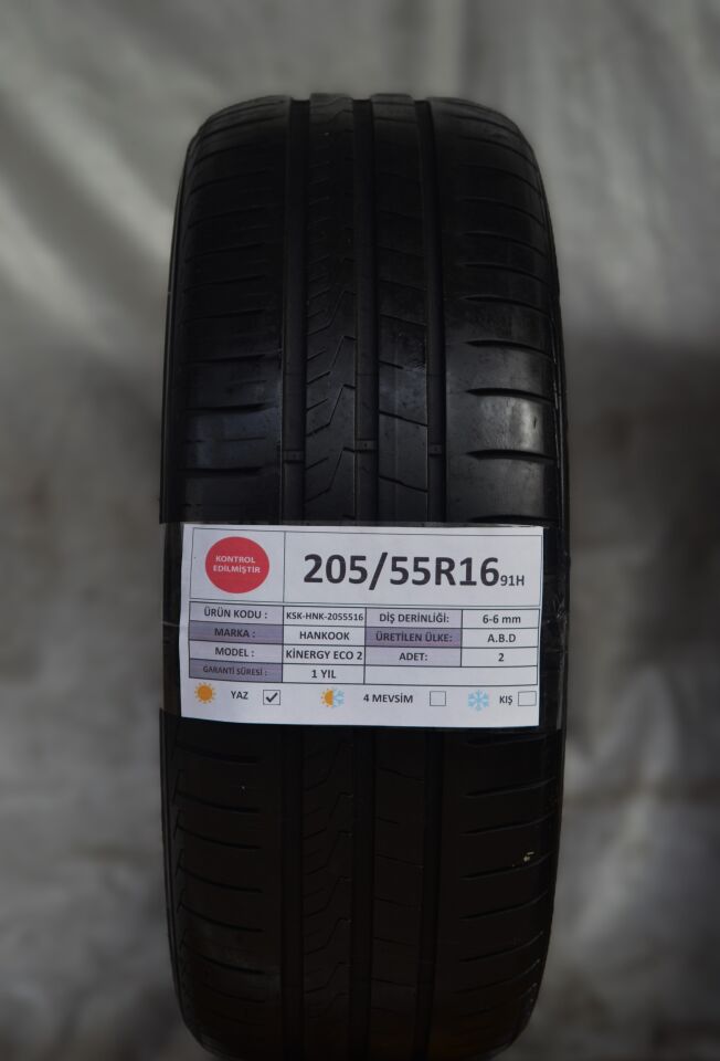 Hankook 205/55R16 91H KinergyEco 2 2.El Çift Yaz Lastiği 6mm 2022
