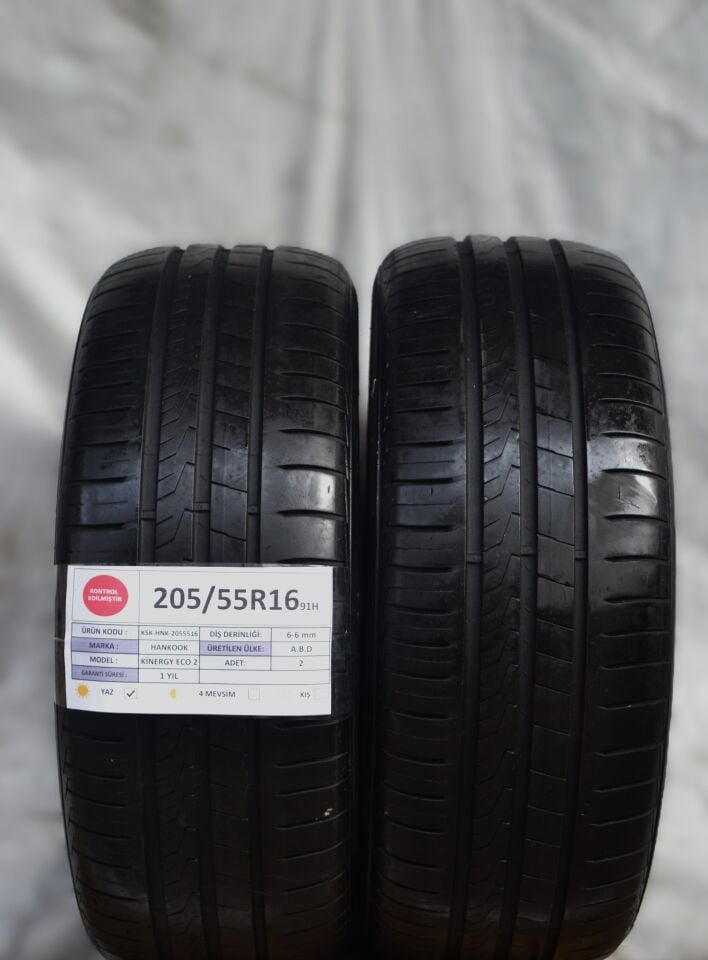 Hankook 205/55R16 91H KinergyEco 2 2.El Çift Yaz Lastiği 6mm 2022