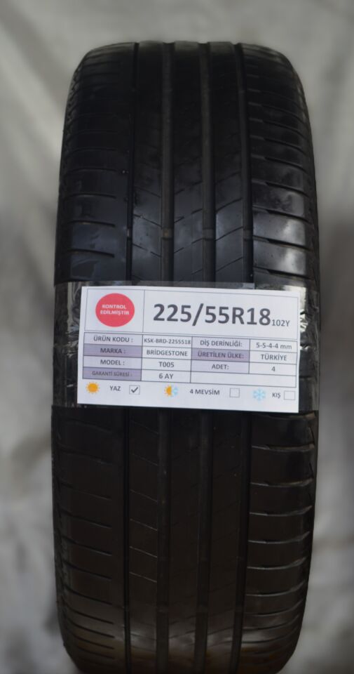 Bridgestone 225/55R18 102Y T005 2.El Takım Yaz lastiği 5-4mm 2023