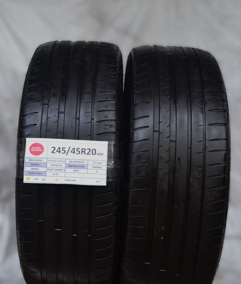 Michelin 245/45R20 103Y Pilot Sport4 2.El Çift Yaz Lastiği 4mm 2024