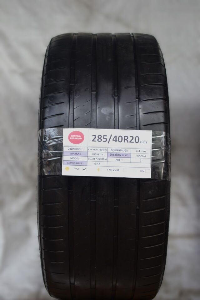 Michelin 285/40 R20 Pilot Sport 4 108Y Yaz 2. El Lastik Çift