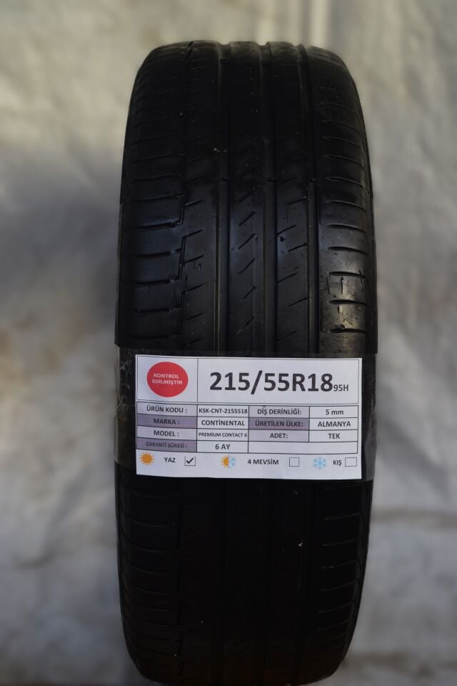 Continental 215/55R18 95H PremiumContact6 2.El Tek Yaz Lastiği 5mm 2022