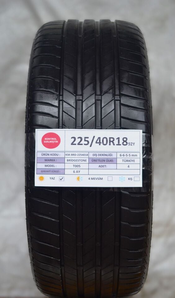 Bridgestone 225/40 R18 T 001 92W RFT Yaz 2. El Lastik Çift