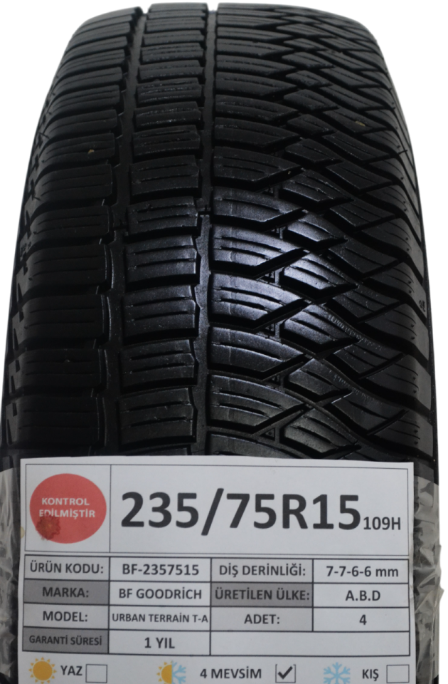 BFGoodrich 235/75 R15 Urban Terrain T/A 109H Dört Mevsim 2. El Lastik Takım