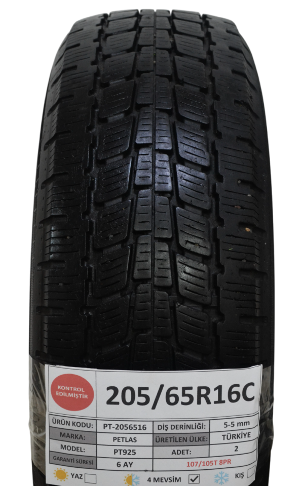 Petlas 205/65R16 C 107/105T 8PR PT925 2.El Çift Dört Mevsim Lastik
