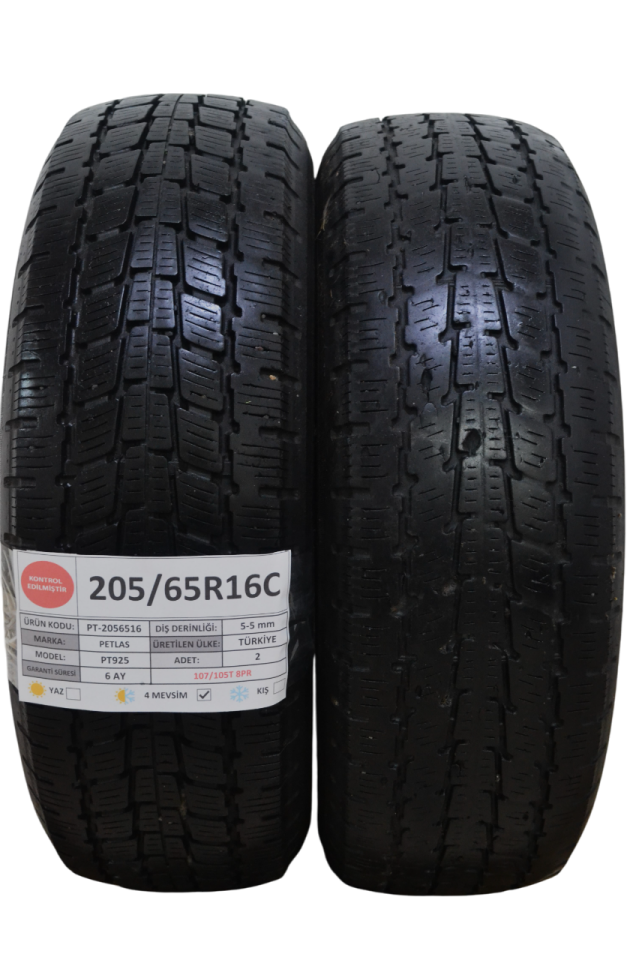 Petlas 205/65 R16C PT925 107/105T 8PR Dört Mevsim 2. El Lastik Çift