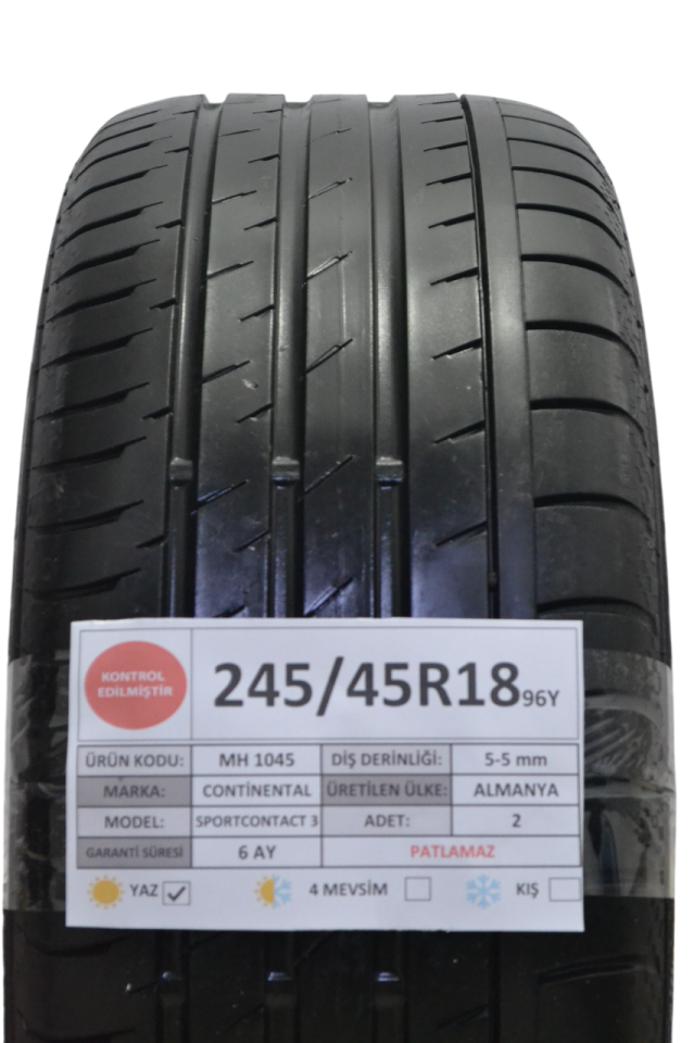 Continental 245/45R18 96Y RFT SportContact3 2.El Çift Yaz Lastiği