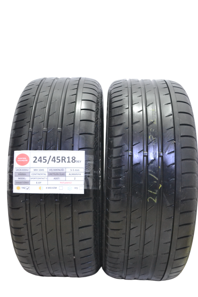 Continental 245/45R18 96Y RFT SportContact3 2.El Çift Yaz Lastiği
