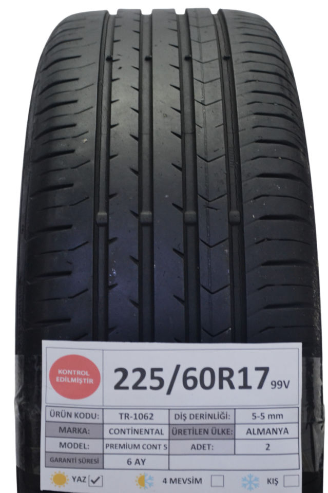 Continental 225/60R17 99V Premium Contact 5 2.El Çift Yaz Lastiği