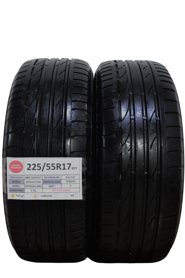 Bridgestone 225/55 R17 Potenza S 001 97Y RFT Yaz 2. El Lastik Çift