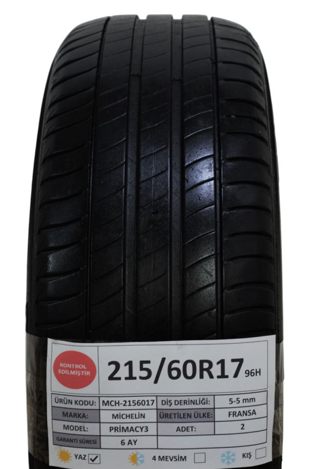 Michelin 215/60R17 96H Primacy 3 2.El Çift Yaz Lastiği