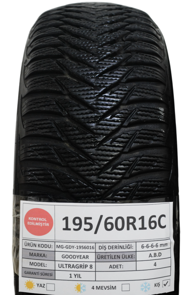 Goodyear 195/60R16C 99/97T  UltraGrip 8 2.El Takım Kış Lastiği