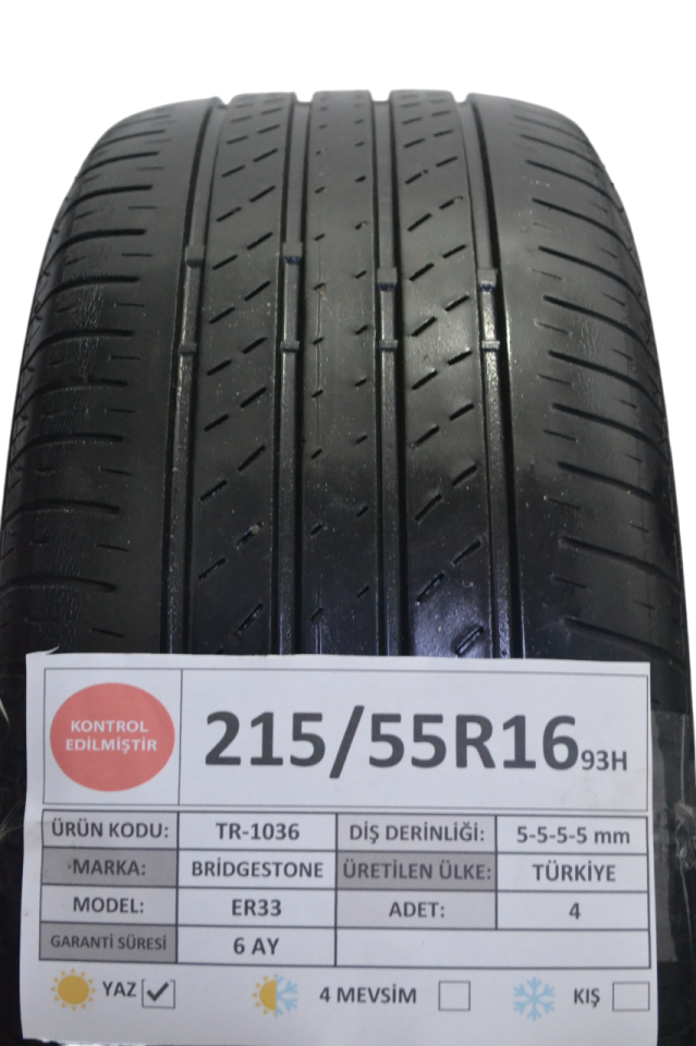 Bridgestone 215/55R16 93H Turanza ER33  2.El Yaz Lastiği Takım